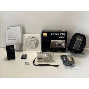 Nikon COOLPIX S6100 Silver Touch Screen 16.0MP Digital Camera W/Battery&Charger